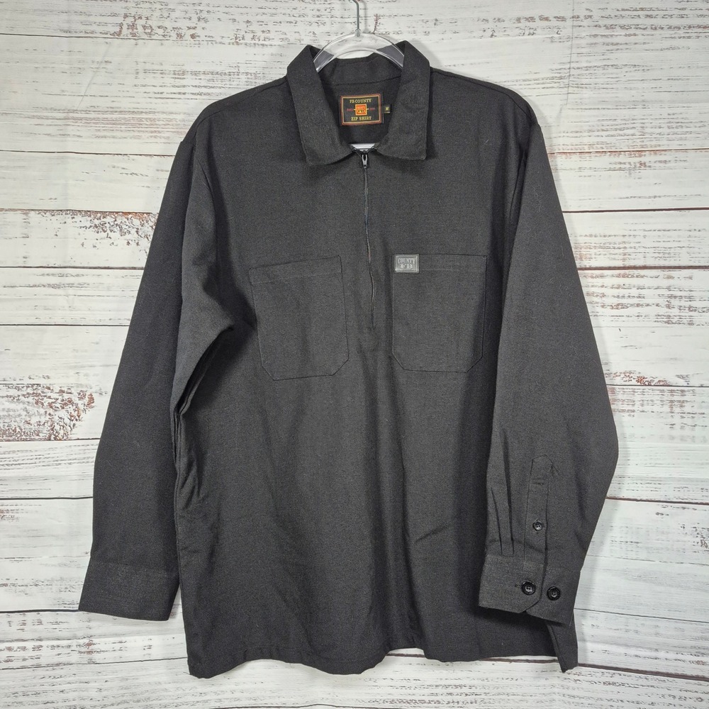 FB County Mens Zip Shirt Long Sleeve Black Workwear Streetwear Size M